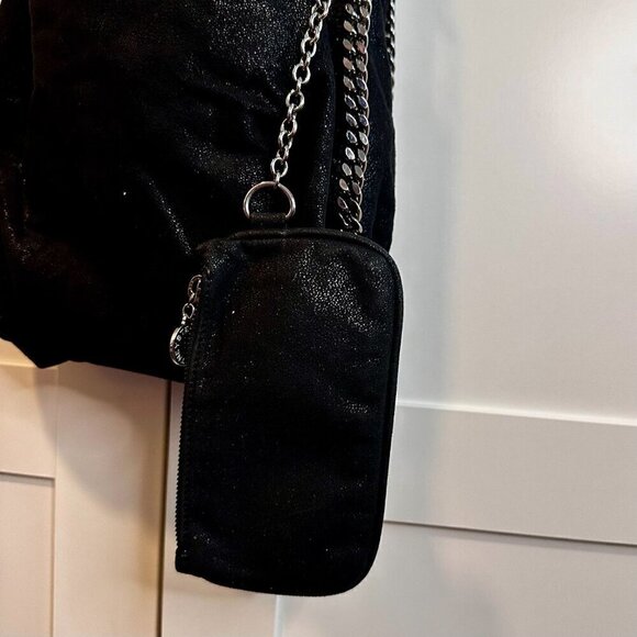 Stella McCartney Falabella Two Chain Black Vegan Suede Shoulder Bag - Picture 5 of 9